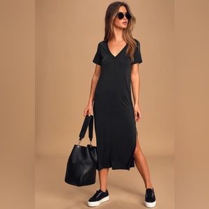 Black v neck tee shirt dress